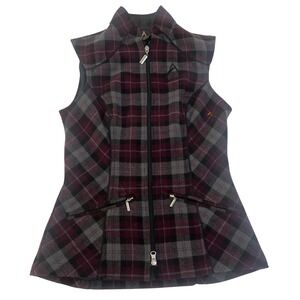 Arista Equestrian Vest Womens XS Burgundy Gray Plaid Riding Zip Front Canada